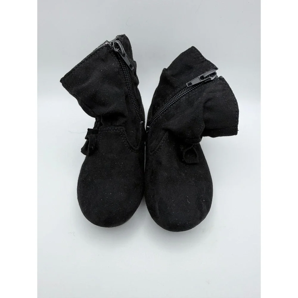 Wonder Nation Girls Black Faux Suede Slouch Bow Ankle Boots Size 6‎